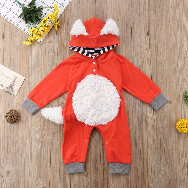 Noubeau Newborn Baby Girl Boy Halloween Cosplay Cartoon Fox Coat Fur Bodysuit Jumpsuit Hooded Playsuit Romper Outfit (12-18 Months) - Image 3